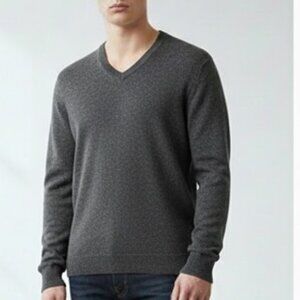 Saks Fifth Avenue Men's Gray Cashmere V-Neck Long Sleeve Sweater Size Medium